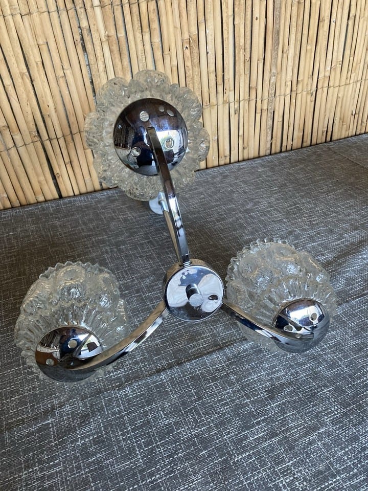 Lustre vintage 3 lumières métal chromé, 3 globes verre — Foto 6