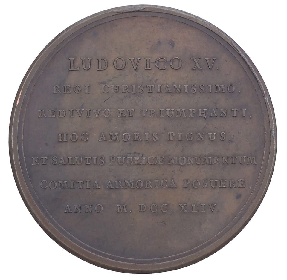 MÉDAILLE EN BRONZE F.J. MARTEAU c.1744 STATUE DE LOUIX XV À RENNES J.B. LEMOYNE — photo 2