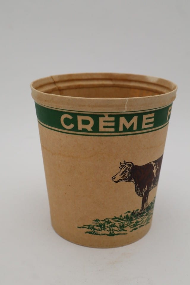 Pot à crème fraîche ancien en carton Mono-Service – Décor vache – Vintage — photo 2