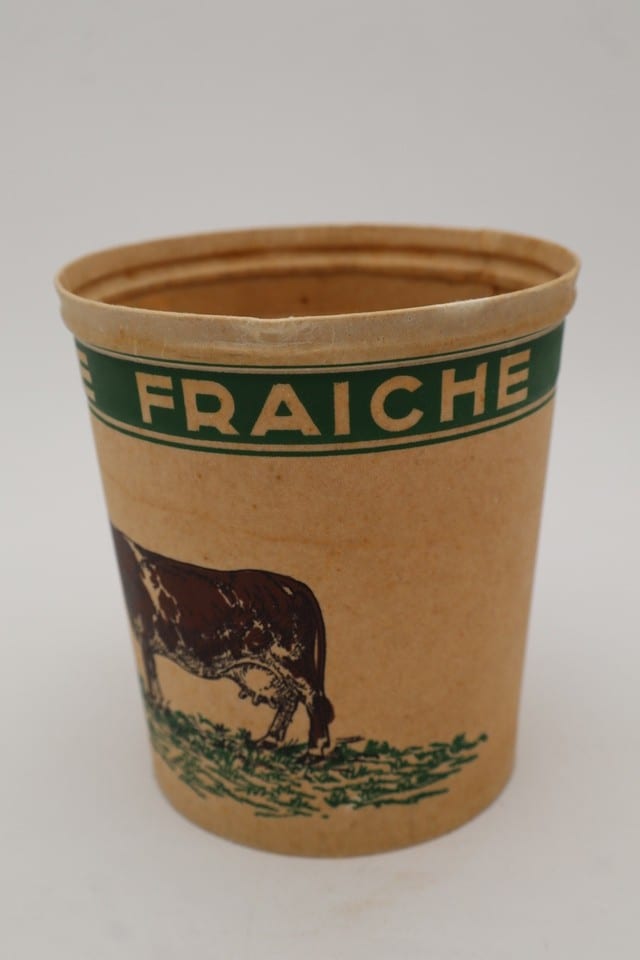 Pot à crème fraîche ancien en carton Mono-Service – Décor vache – Vintage — photo 3