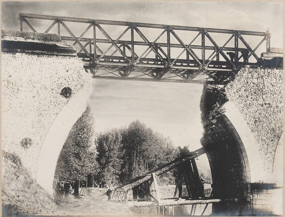PHOTOGRAPHIE RECONSTRUCTION CHEMINS DE FER c1920 OUVRAGE ARMENTIÈRES PONT HENRY