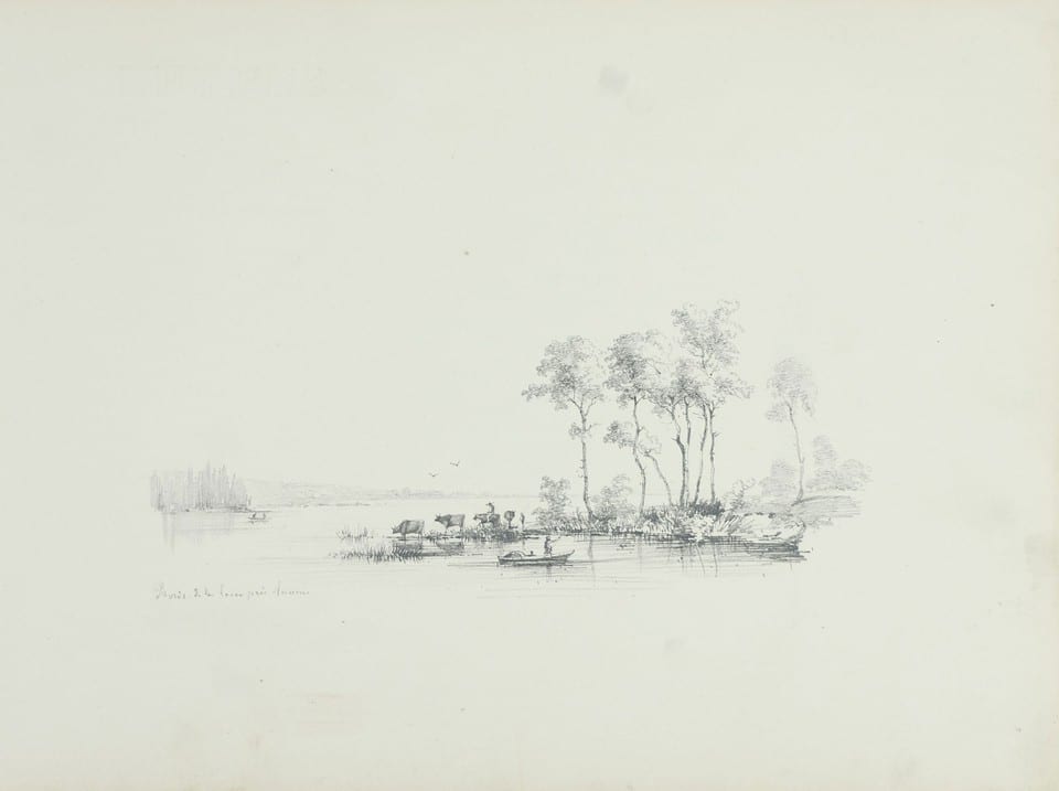 Dessin original milieu XIXe, Bords de Loire près d'Ancenis, Loire-Atlantique — photo 2