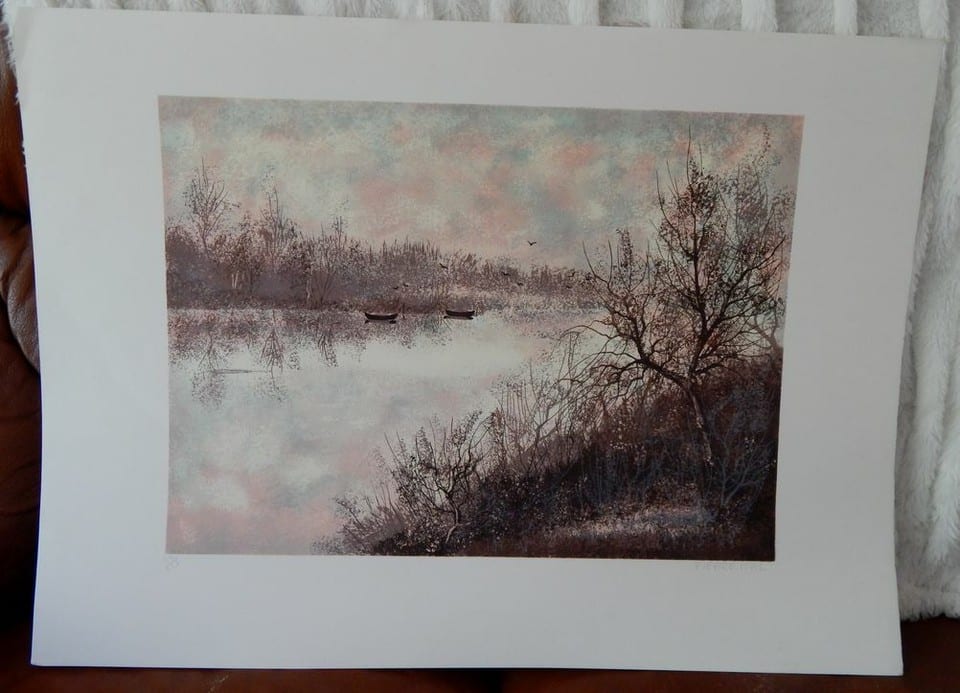 LITHOGRAPHIE ORIGINALE  " Paysage Rivière " Signée PIERRE MAS Numérotée 24/225