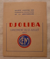 Carte Lancement bateau DJOLIBA FCM 1947 Forges Chantiers Méditerranée La Seyne