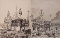 CALVAIRE DE GUIMILIAU 2 DESSINS ORIGINAUX 1900 Finistère enclos église ossuaire