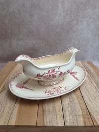 Saucière terre de fer Sarreguemines & Digoin Favori rose oiseaux ancienne