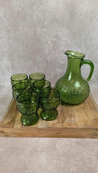 Service à orangeade/citronnade vintage carafe 6 verres verts Italie