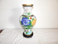 ANCIEN Grand VASE Forme BALUSTRE en émaux Cloisonnés Décor FLORAL PAPILLONS