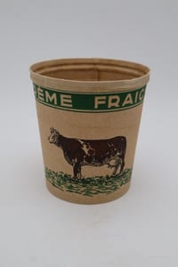 Pot à crème fraîche ancien en carton Mono-Service – Décor vache – Vintage