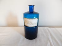 ANCIENNE BOUTEILLE FLACON de PHARMACIE Verre Bleu Porcelaine SPIRIT : METHYL :