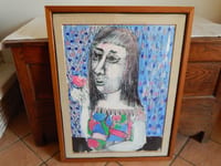 ANCIEN Portrait Jeune FEMME Technique Mixte Gouache Fusain Pastel Signé LORJOU
