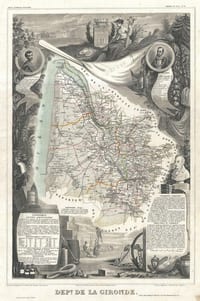 Gravure illustration réhaussée couleurs 86 départements et possessions de la