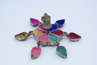 Poudrier Inde bronze powder tika box Ganesh fête de fleurs maquillage Hindu Kum