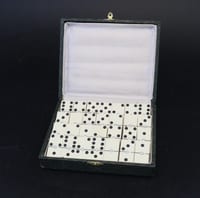 jeu de dominos bicolore Galalithe Bakelite coffret bois vintage années 1940-50