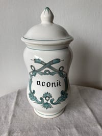 Grand pot à pharmacie en céramique, Aconit