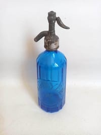 Bouteille Siphon Bleu Cobalt Eau de Seltz Caen Hauteur 34 cm