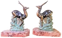Sculpture serre livres art déco gazelles deux couleur