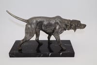 Régule sculpture animalière sur socle en marbre noir