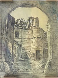 FERNAND COMBES Dessin original RUINES DU CHÂTEAU DE COEUVRES Gabrielle d'Estrées