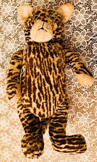 Peluche Léopard avec les  yeux de verre années 1920 ou 1930 haut 40 cm