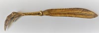 Ancien Coupe Papier ouvre lettres en bronze Plume et patte de poule long 24.5 cm