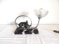 ANCIENNE Lampe Veilleuse Art Déco CHIEN en Régule sur Socle en Marbre