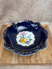 Saladier vintage en porcelaine Porfin Cluj-napoca – bleu cobalt et doré
