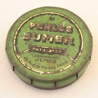 Boite ancienne tôle old tin box Perles Jumer système clic-clac