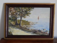 ANCIEN TABLEAU Huile sur Panneau " Marine Paysage Mer Bateau " Signé P.ARNAUD