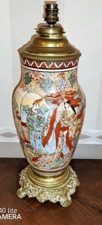 Vase japonais Satsuma en porcelaine monté en lampe haut 45 vase seul 28 cm