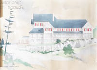3 DESSINS D'ARCHITECTURE ORIGINAUX : AUTOMOBILE EN BRETAGNE, Élévations façades