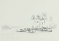 Dessin original milieu XIXe, Bords de Loire près d'Ancenis, Loire-Atlantique