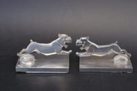 Paire serre-livres Art Déco MORANTE mascottes chiens boxer bronze argenté