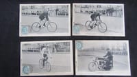 4 cartes postales cyclistes : MEYERS- ELLEGARD- BOUHOURS et l'entraineur DEVILLY