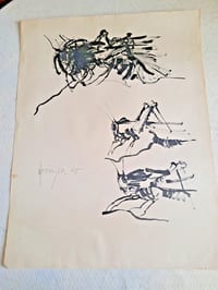 TABLEAU DESSIN ENCRE ( N °1 ) Exquise de sauterelles H 65 X L 50 CM
