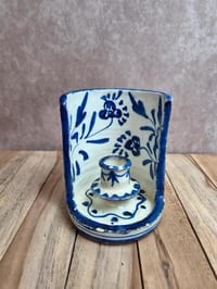 Bougeoir de chambre vintage en faïence bleu et blanc – décor peint main