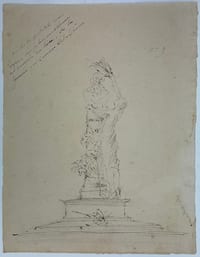 Dessin original XIXe PROJET DE MONUMENT COMMÉMORATIF AU POÈTE ANDRÉ CHÉNIER