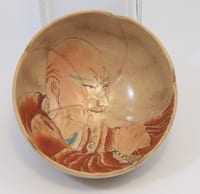 Ancien bol à thé faïence céramique japon visage samouraï Satsuma période Meiji