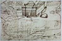 Dessin original XIXe CROQUIS DU CHÂTEAU DE MAGNEUX-HAUTE-RIVE Lettre autographe