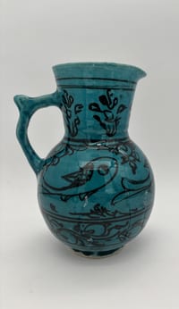 Pichet en faïence émaillée turquoise