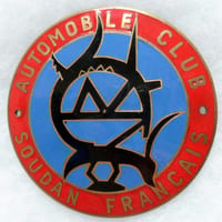 Plaque émaillée de calandre Automobile Club Soudan Français Afrique circa 1940