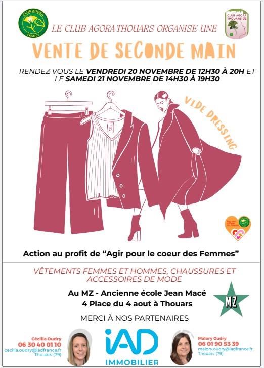 Vente de seconde main "Vide-Dressing" Solidaire pour le Club Agora de Thouars