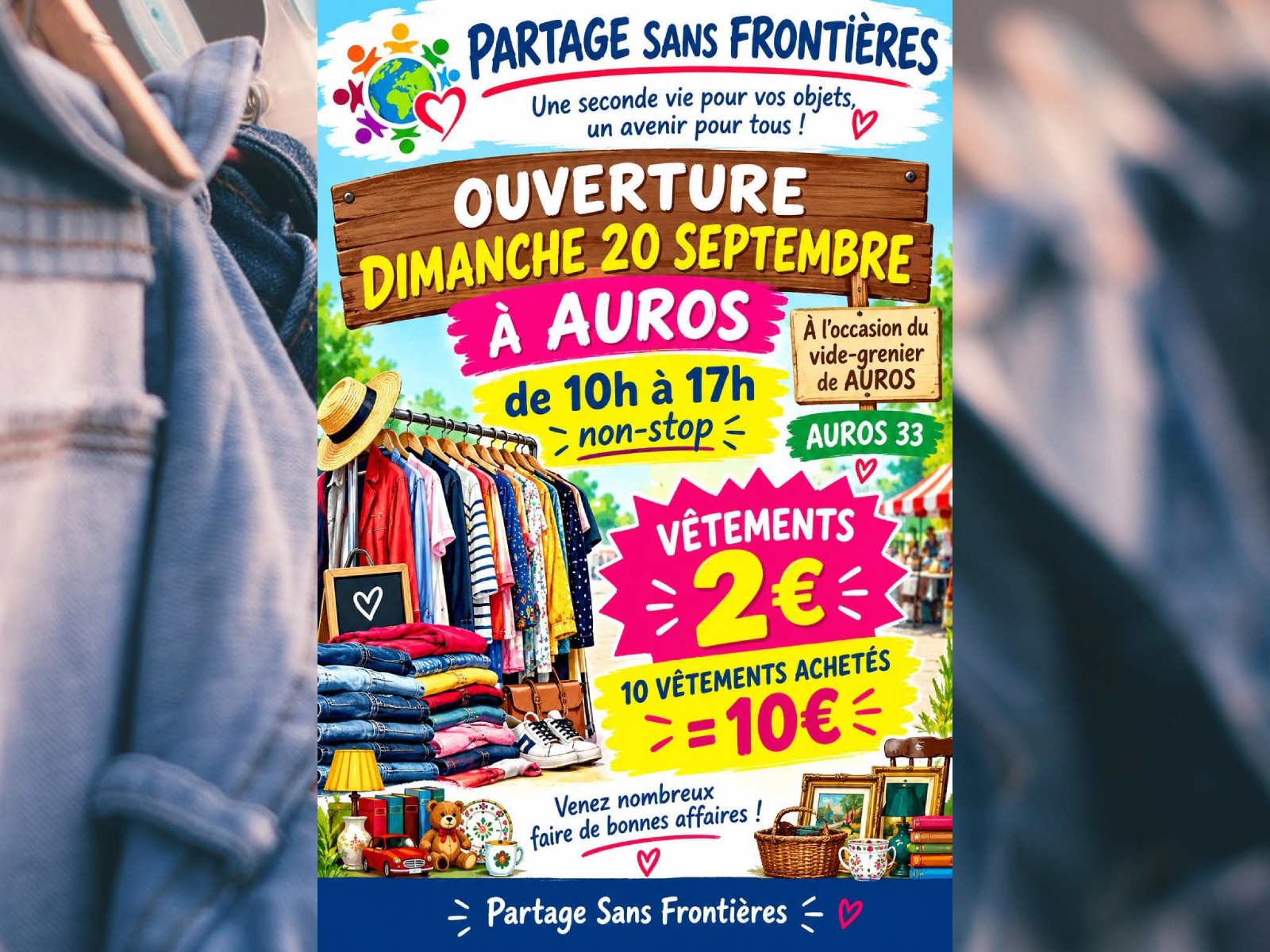 Fête du village de Auros : ouverture du local "Partage sans frontières"